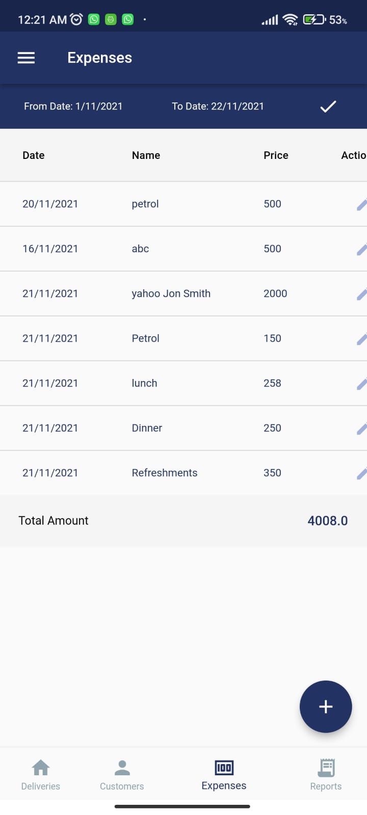 Sales reports screen
